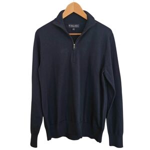 Brooks Brothers Sweater Men Size M Navy Blue 100% Supima Cotton 1/4 Zip Pullover